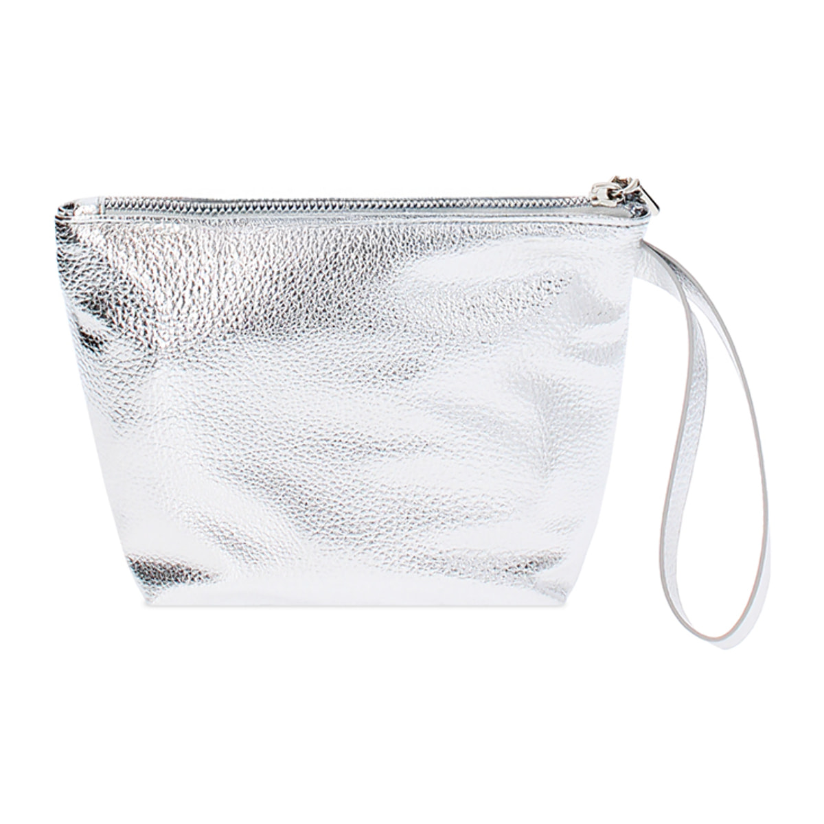 Bolso de mano plateado laminado para mujer