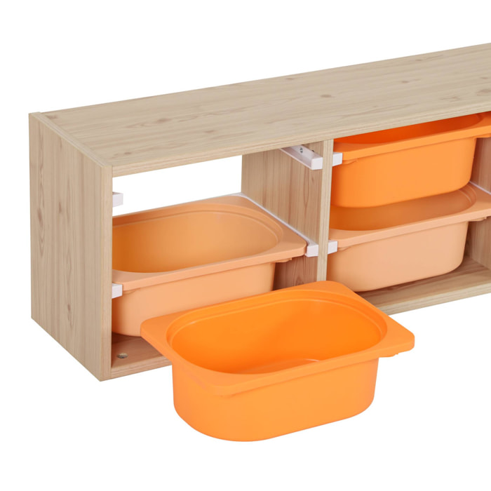 Meuble de rangement naturel pour enfant. 6 bacs en plastique orange pêche - Sora