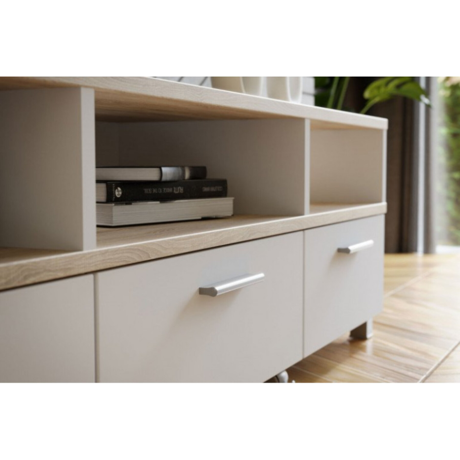 Meuble TV avec table basse intégré sur roulettes - 2 coloris - LAKE