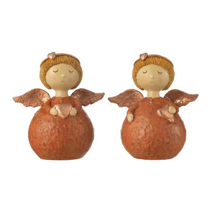 J-Line figurine Ange Coeur - polyrésine - cuivre - large - 2 pcs