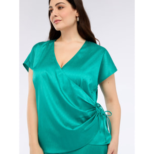 Fiorella Rubino - Blusa de satén con escote cruzado - Green Water