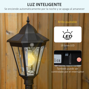 Farola Solar Luz Solar de Exterior con Panel Solar Encendido y Apagado Automático Resistente a la Intemperie Marco de Aluminio IP44 para Terraza Patio 22x22x194 cm Negro