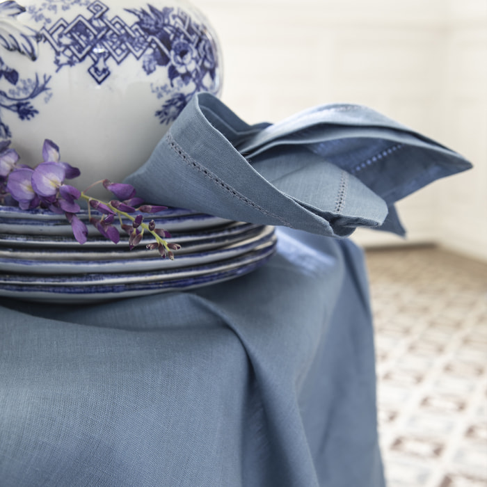 Serviette de table unie en lin, Made in France, FLORENCE , Bleu Egée