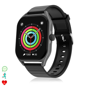 DAM Smartwatch DT99 con pantalla AMOLED de 2,04". Monitor de salud, +150 modos deportivos, notificaciones, acceso asistente de voz. 4,5x1x5,5 Cm. Color: Negro