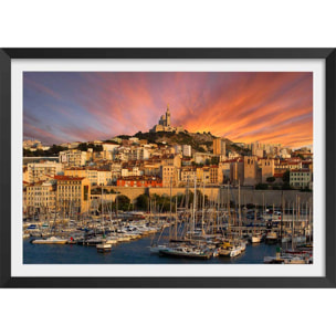 Affiche marseille, la bonne mère Affiche + cadre en bois - Noir