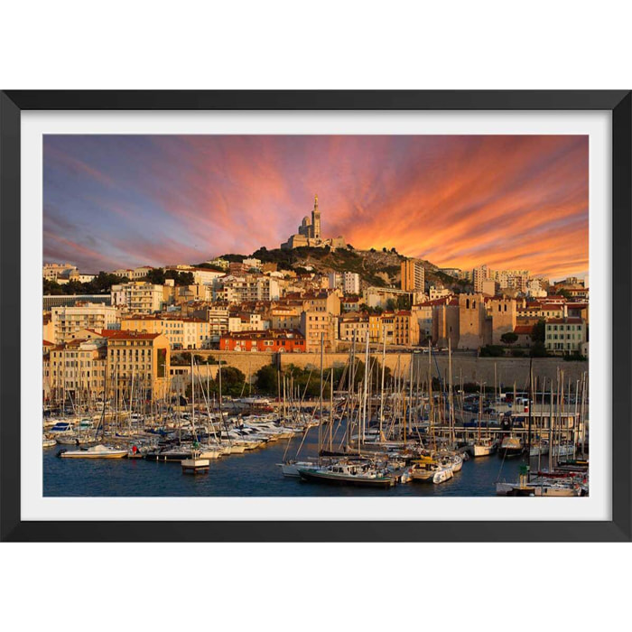 Affiche marseille, la bonne mère Affiche + cadre en bois - Noir