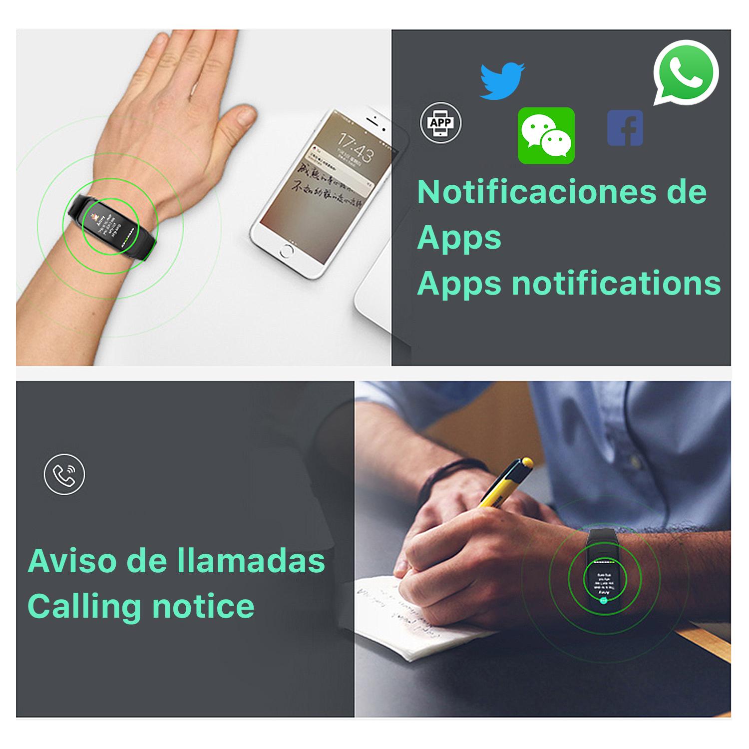 Brazalete inteligente B1 con monitor de fatiga, tensión y O2 en sangre. Varios modos deportivos, notificaciones de apps.