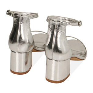 Sandali argento laminato, tacco 5,5 cm