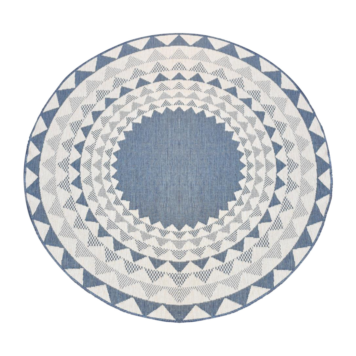 Tapis d'extérieur rond et  Reversible, tapis de grand diamètre blanc et bleu