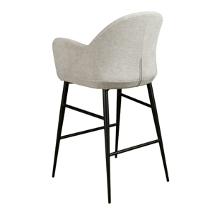 Taburete Angel Cerdá con reposabrazos con asiento y respaldo tapizados en tel gris claro patas de acero inoxidable en epoxi negro 56x55x96cm