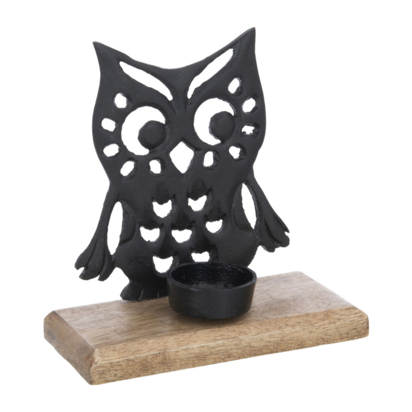 J-Line bougeoir Chouette - aluminium/bois - noir - small