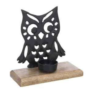 J-Line bougeoir Chouette - aluminium/bois - noir - small