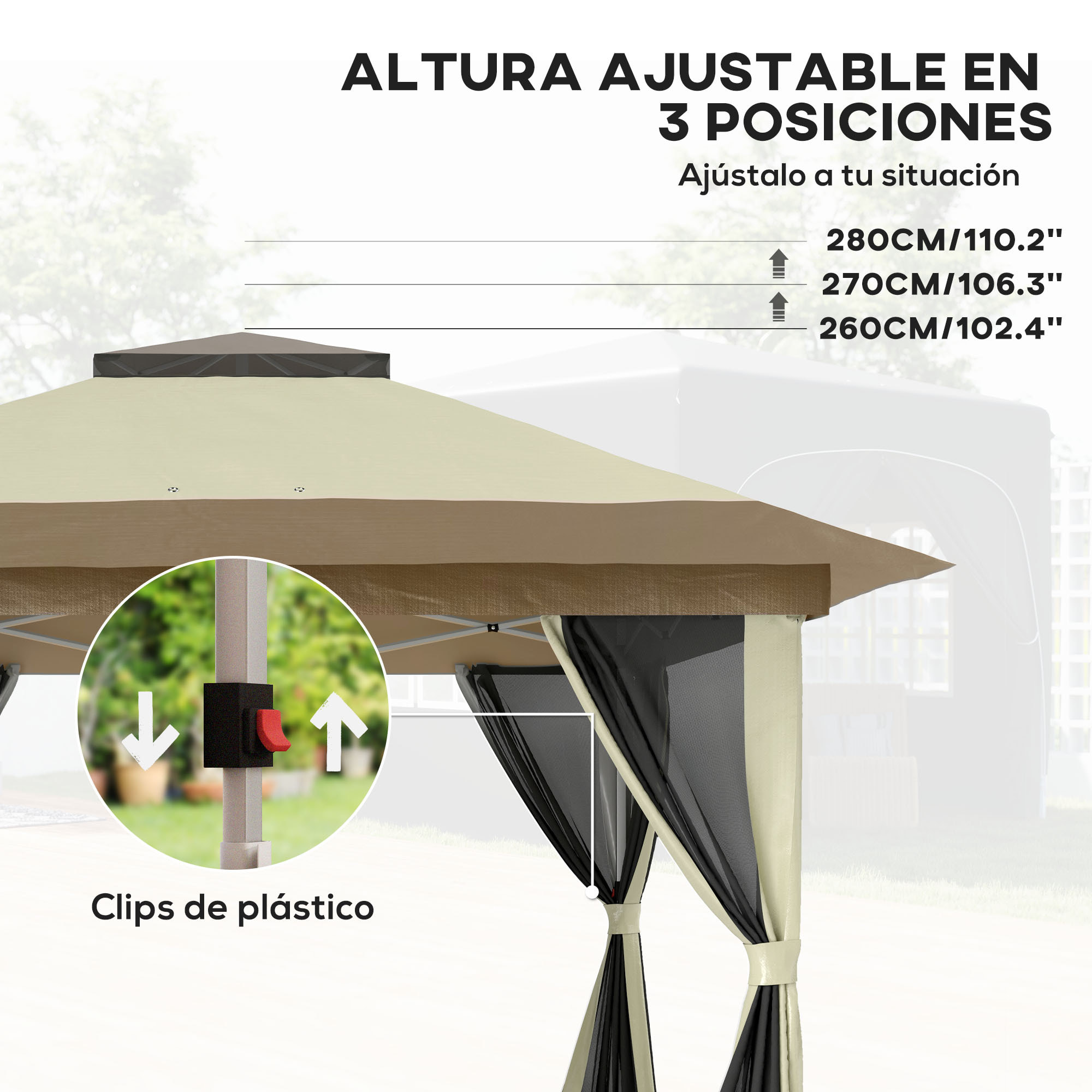 Carpa Plegable Gazebo 3,6x3,6 m Cenador Plegable con 4 Paredes Laterales de Malla Anti-UV Altura Ajustable Bolsa de Arena y Bolsa de Transporte para Camping Fiestas
