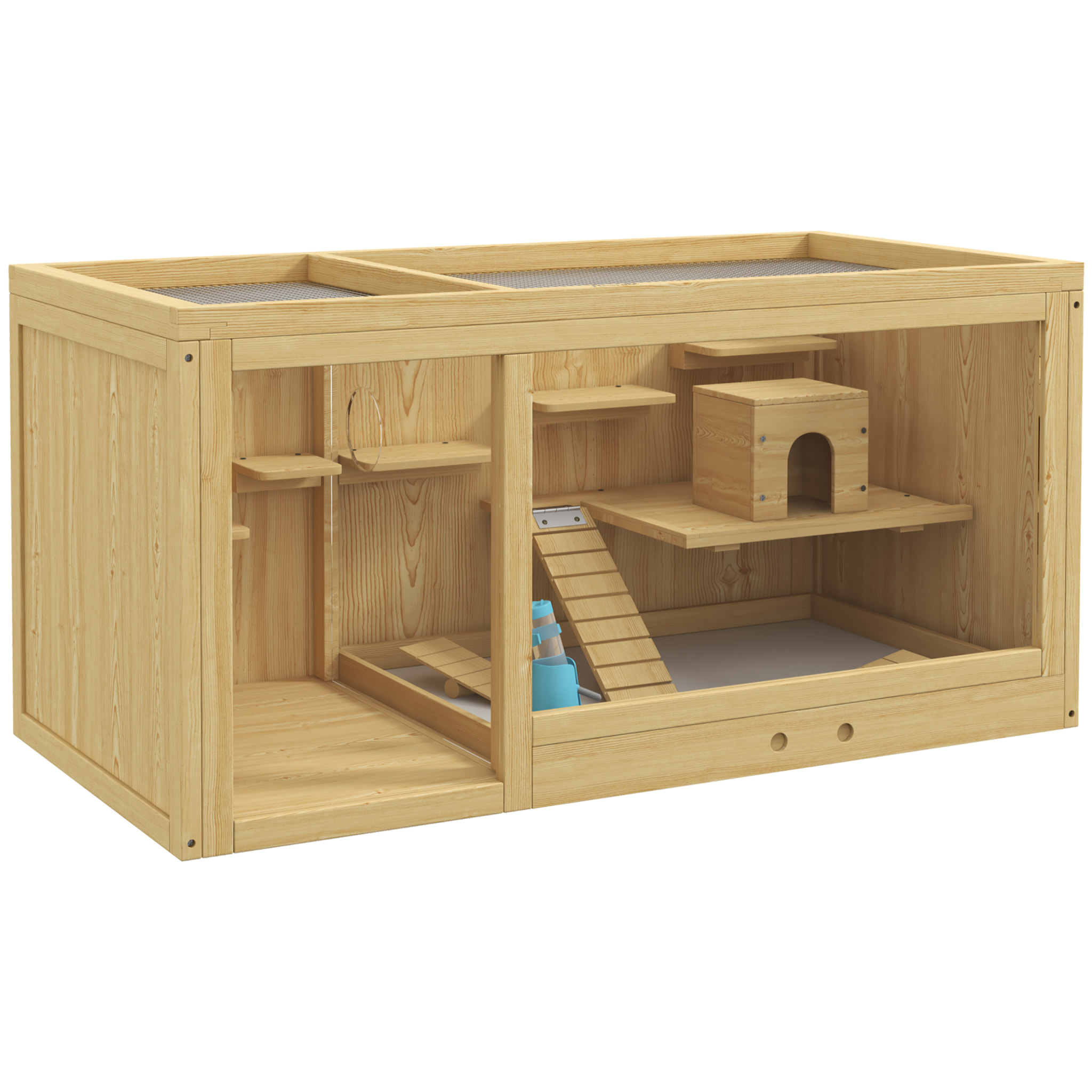 Cage hamster bois plateformes rampe niche bascule biberon eau plateau