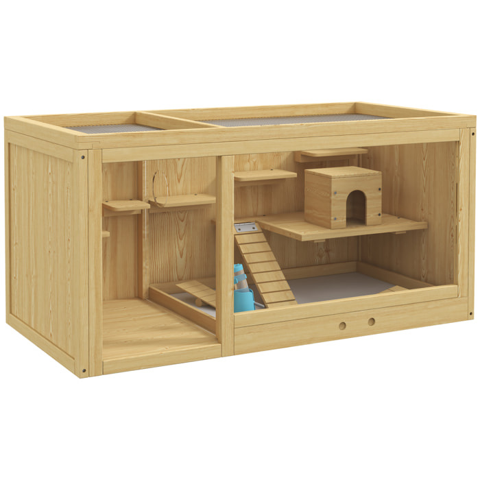 Cage hamster bois plateformes rampe niche bascule biberon eau plateau