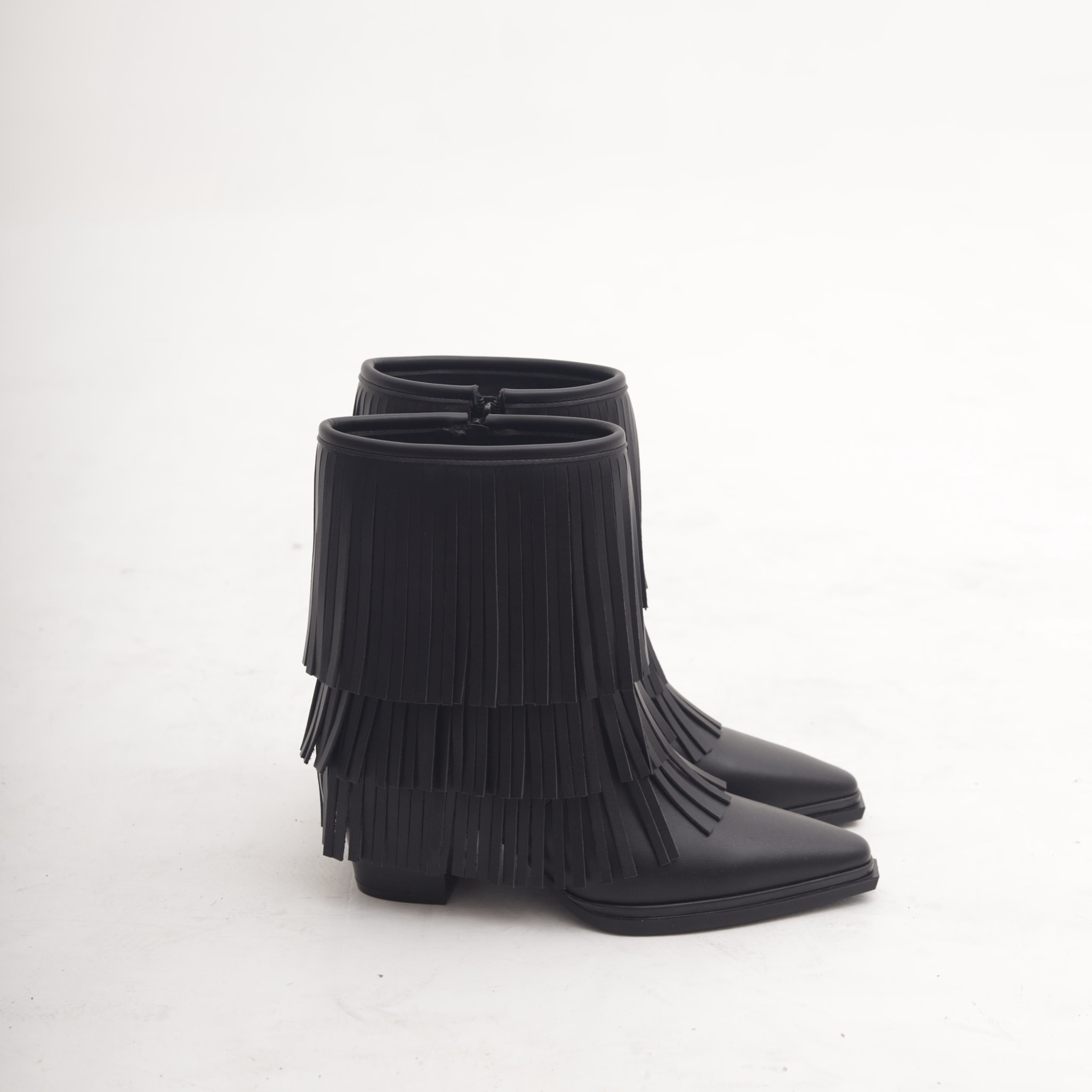 STIVALETTO TEXANO FRANGE NERO