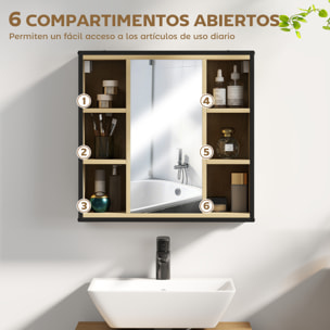 Armario de Baño con Espejo Armario de Pared Mueble de Baño con Estante Ajustable y 6 Compartimentos Abiertos 60x16x58,5 cm Roble