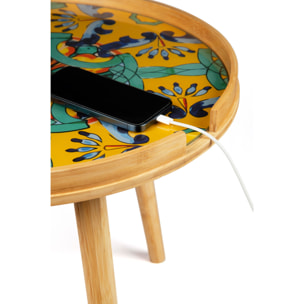 Tavolino Excelsa Trinacria in bambù e vetro 48x48x44 cm multicolore