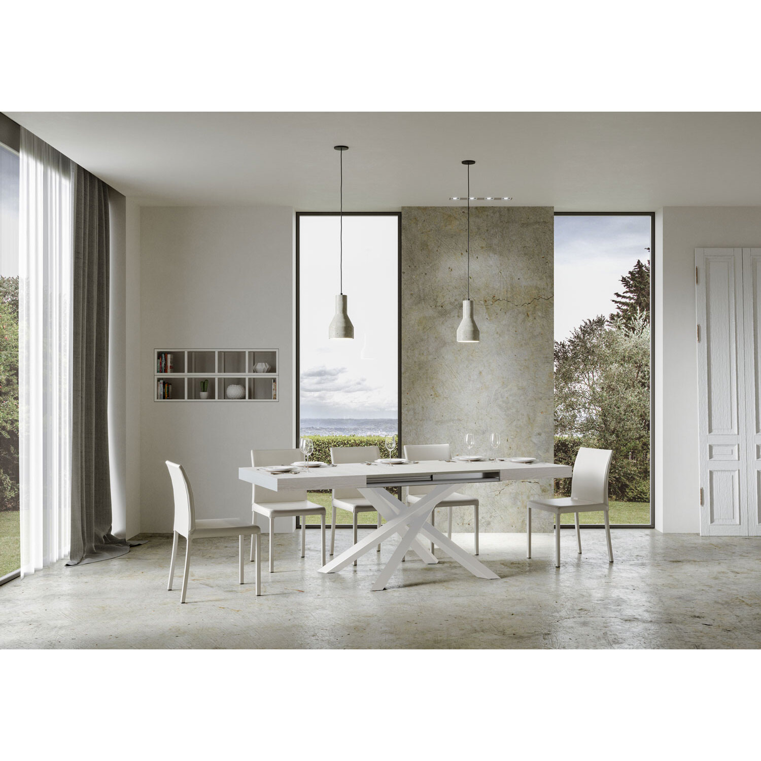 Mesa extensible 90x140/244 cm Volantis Fresno Blanco estructura blanco