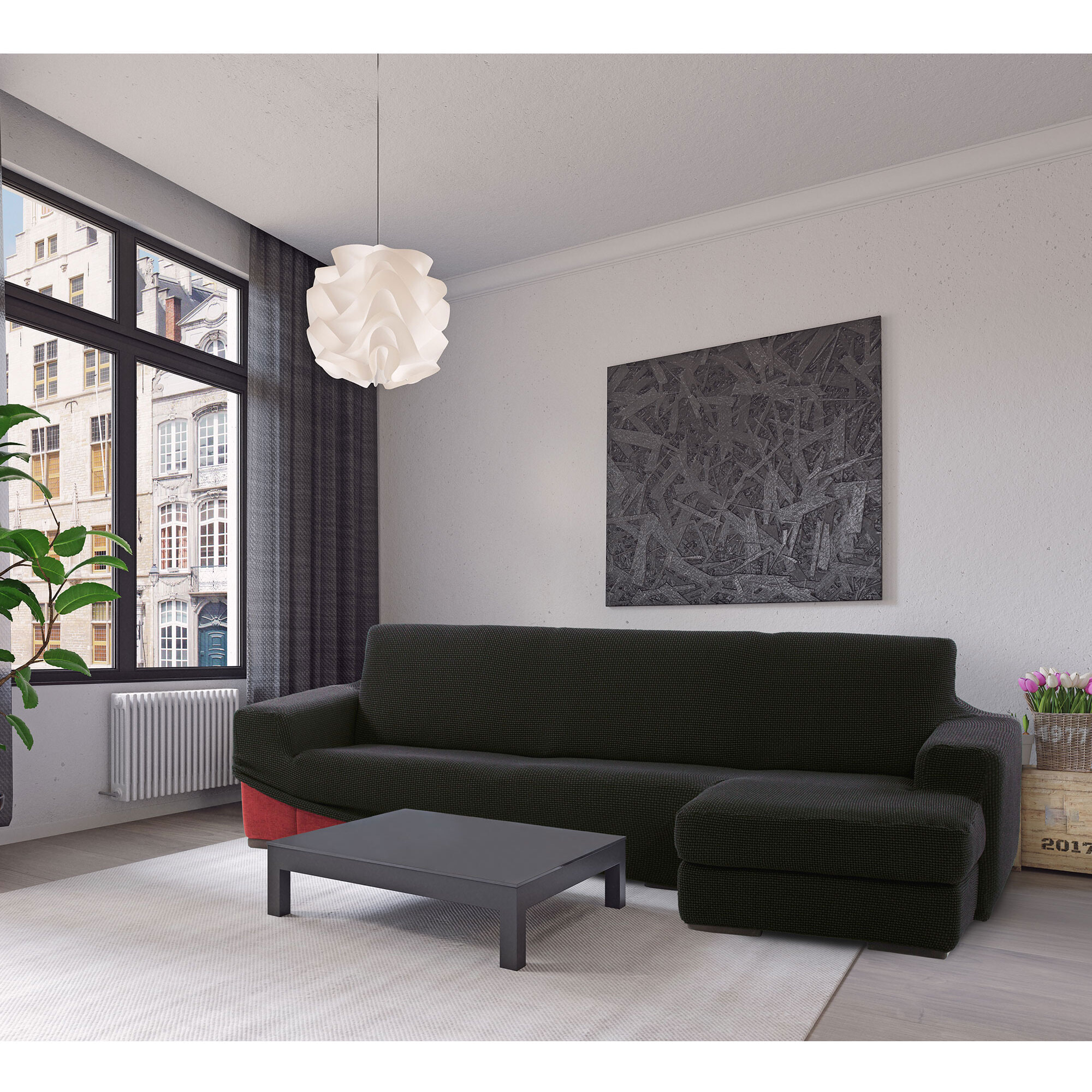 Funda para Chaise Longue derecho (visto de frente) brazo largo SÚPER ELÁSTICA modelo HELENA
