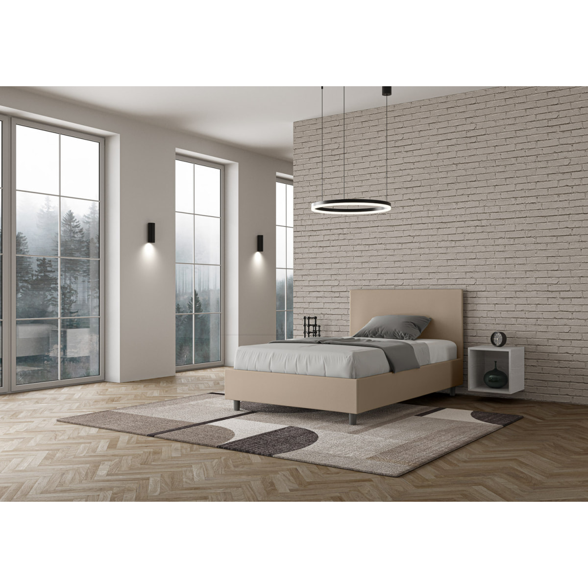 Letto una piazza e mezza contenitore imbottito 120x200 similpelle tortora Adele