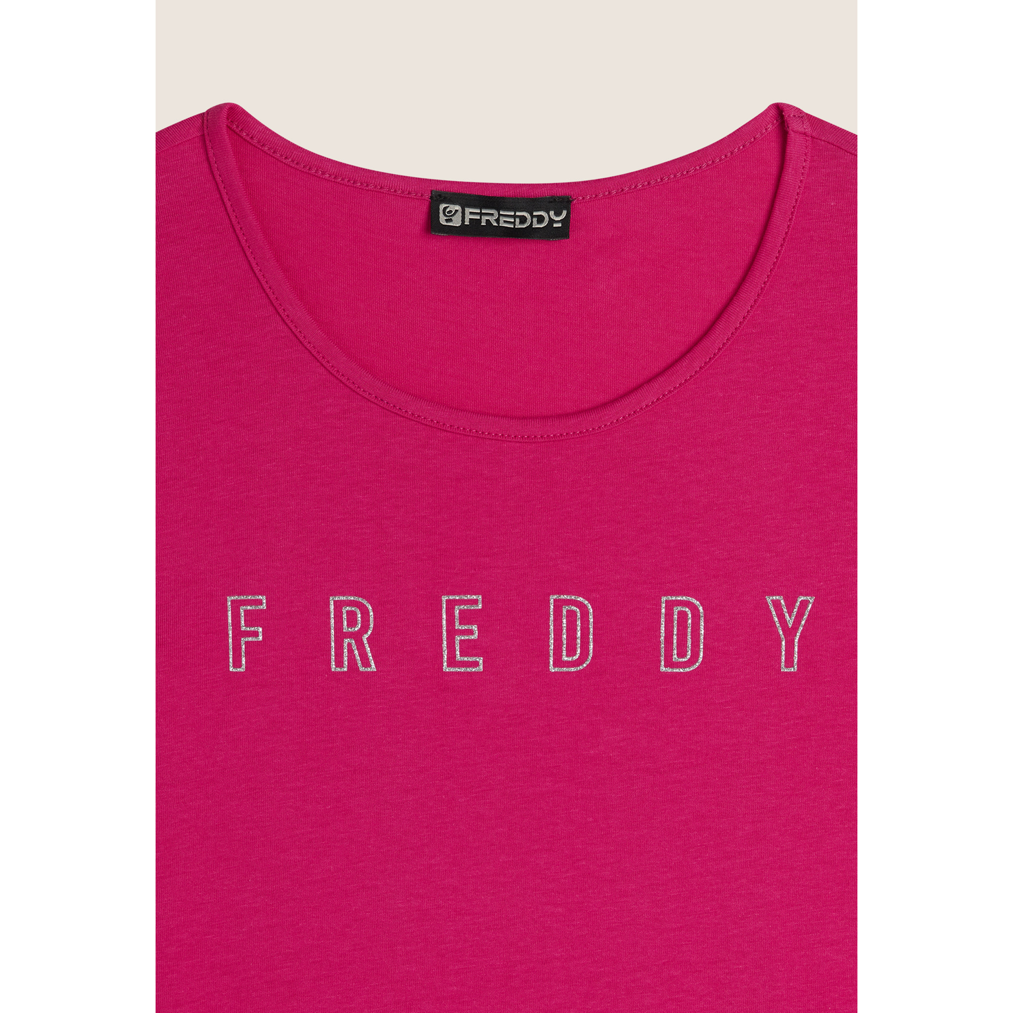 Canotta con scollo tondo e logo glitter