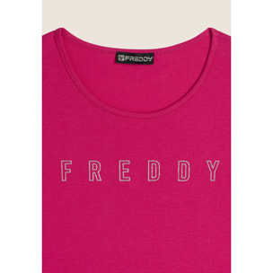 Canotta con scollo tondo e logo glitter