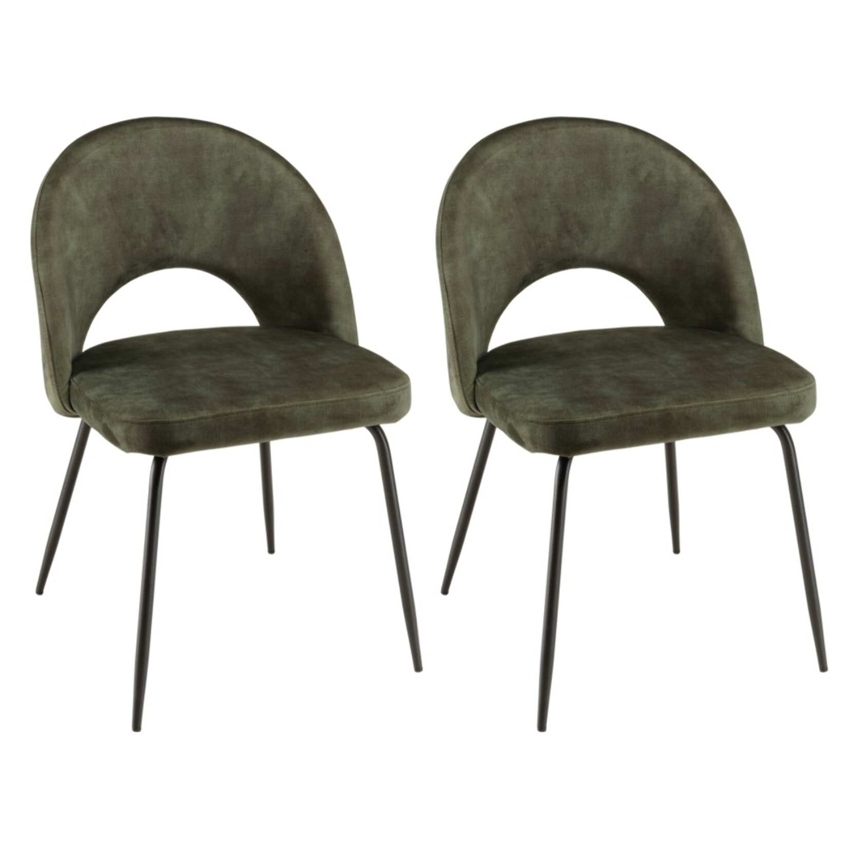 TOM - Lot de 2 chaises velours vert sapin dossier ouvert pieds acier