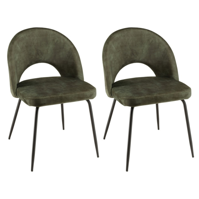 TOM - Lot de 2 chaises velours vert sapin dossier ouvert pieds acier