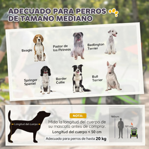 Remolque de Bicicleta para Perros 2 en 1, Carrito para Perros Medianos y Gatos Plegable con Cinturón de Seguridad, Bandera y Reflectores, Carga 20 kg, 134x62x101 cm, Verde