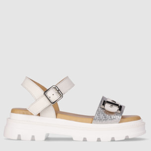 Sandalias de Piel - Blanco - Tacón: Bajo