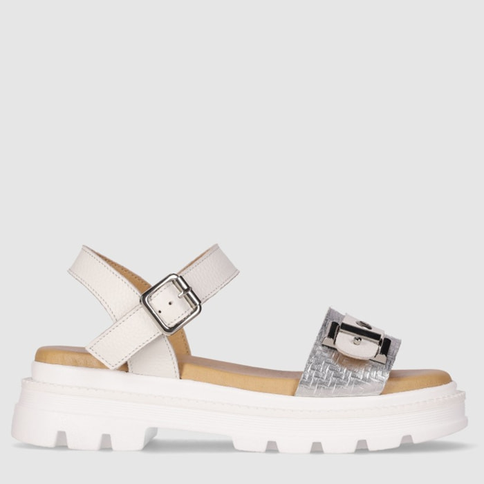 Sandalias de Piel - Blanco - Tacón: Bajo
