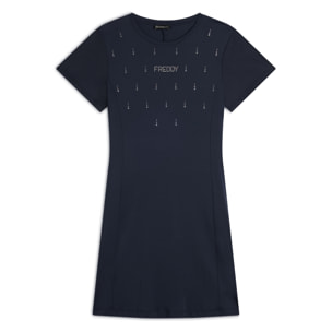 Vestito Svasato con Strass in Jersey Modal