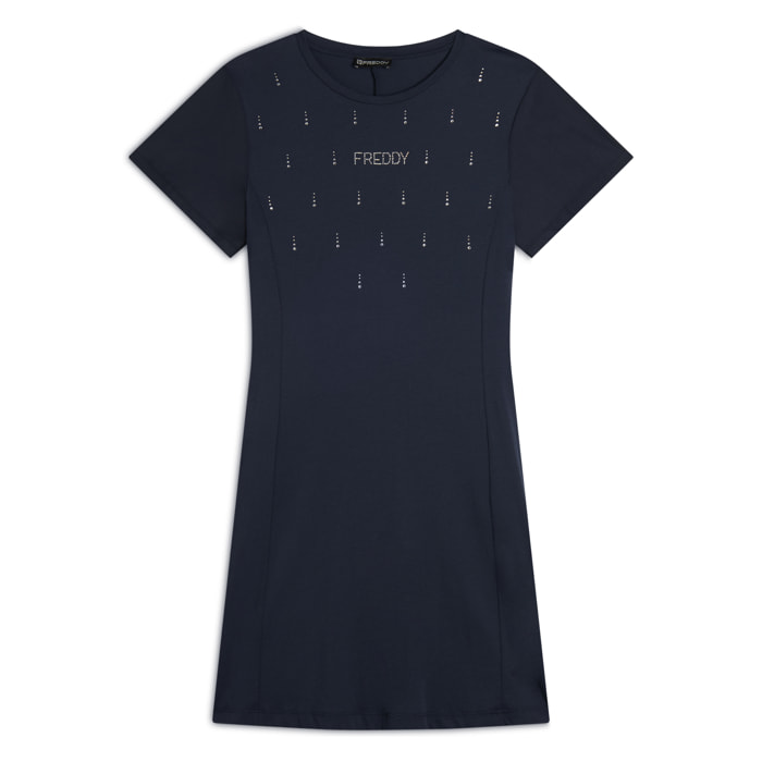 Vestito Svasato con Strass in Jersey Modal