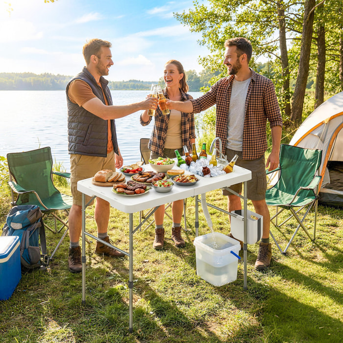 Mesa de Limpieza de Pescado Portátil, Mesa Plegable Camping con Altura Regulable, Grifo, Fregadero y Cesta Plegables, Manguera, Bolsa de Transporte, Regla, Ranuras, Estación de Limpieza Pesca