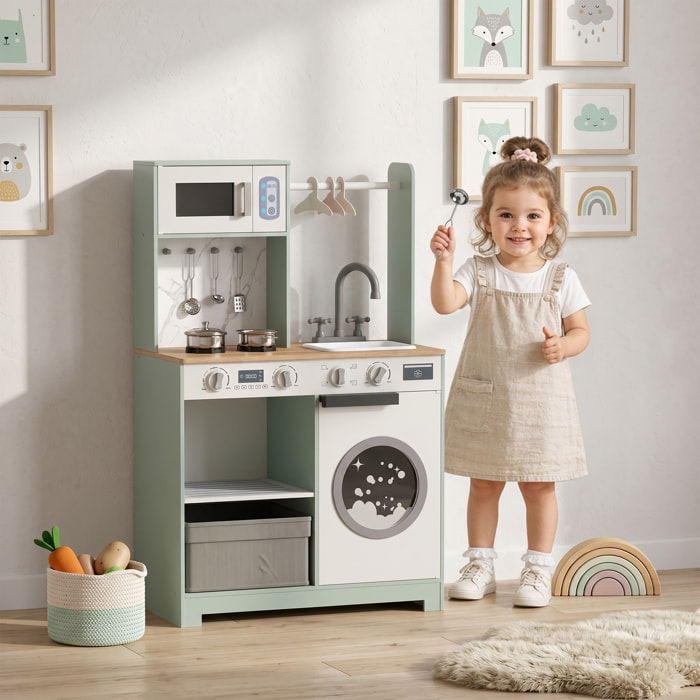 Cuisine enfant compacte avec accessoires blanc vert