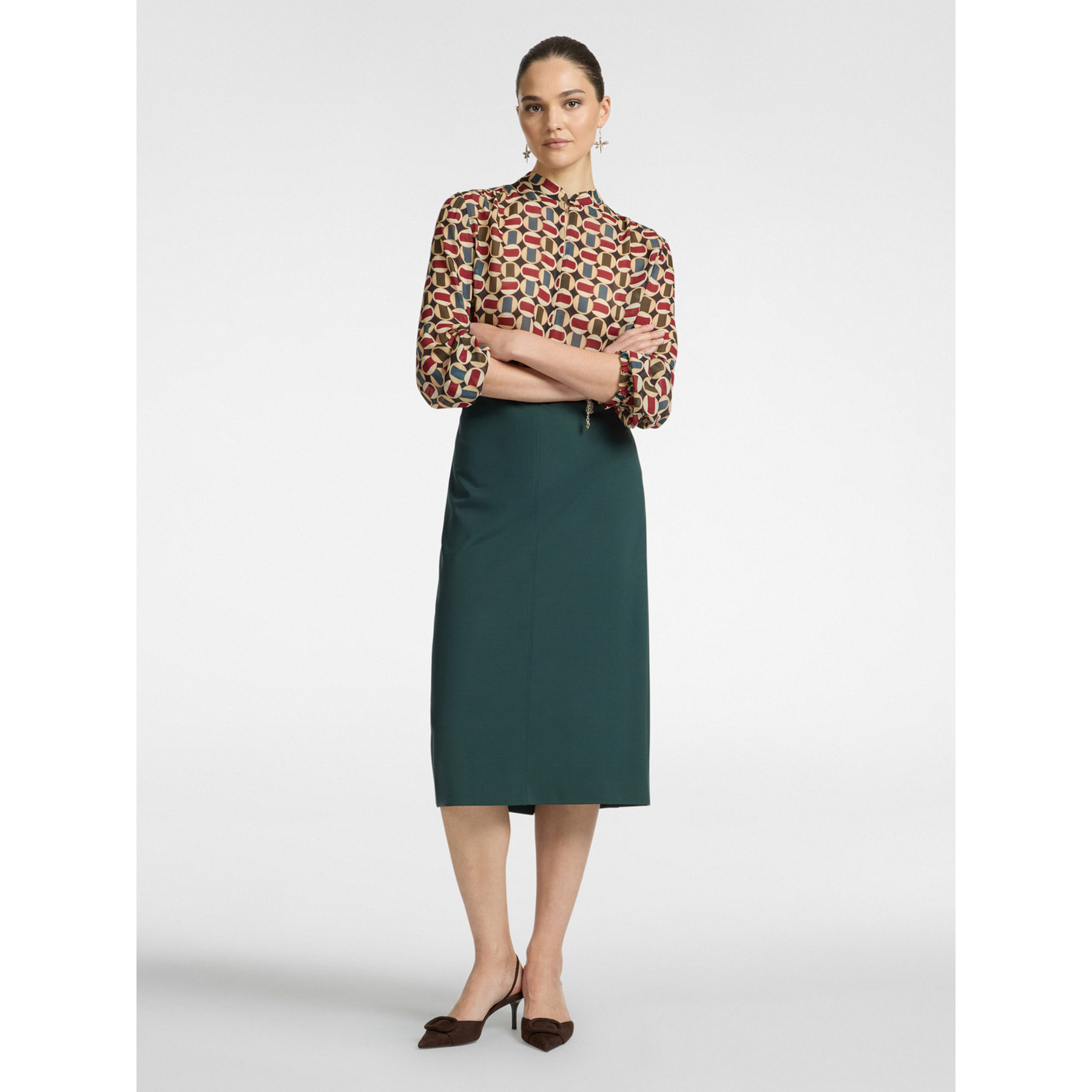 Elena Mirò - Falda lápiz en punto Milán - Verde