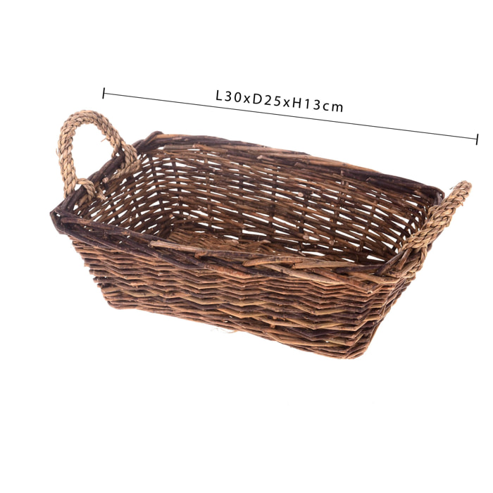 Cesto rettangolare Willow - Pezzi 2 - Colore Naturale - 30x13Hx25cm - Bianchi Dino