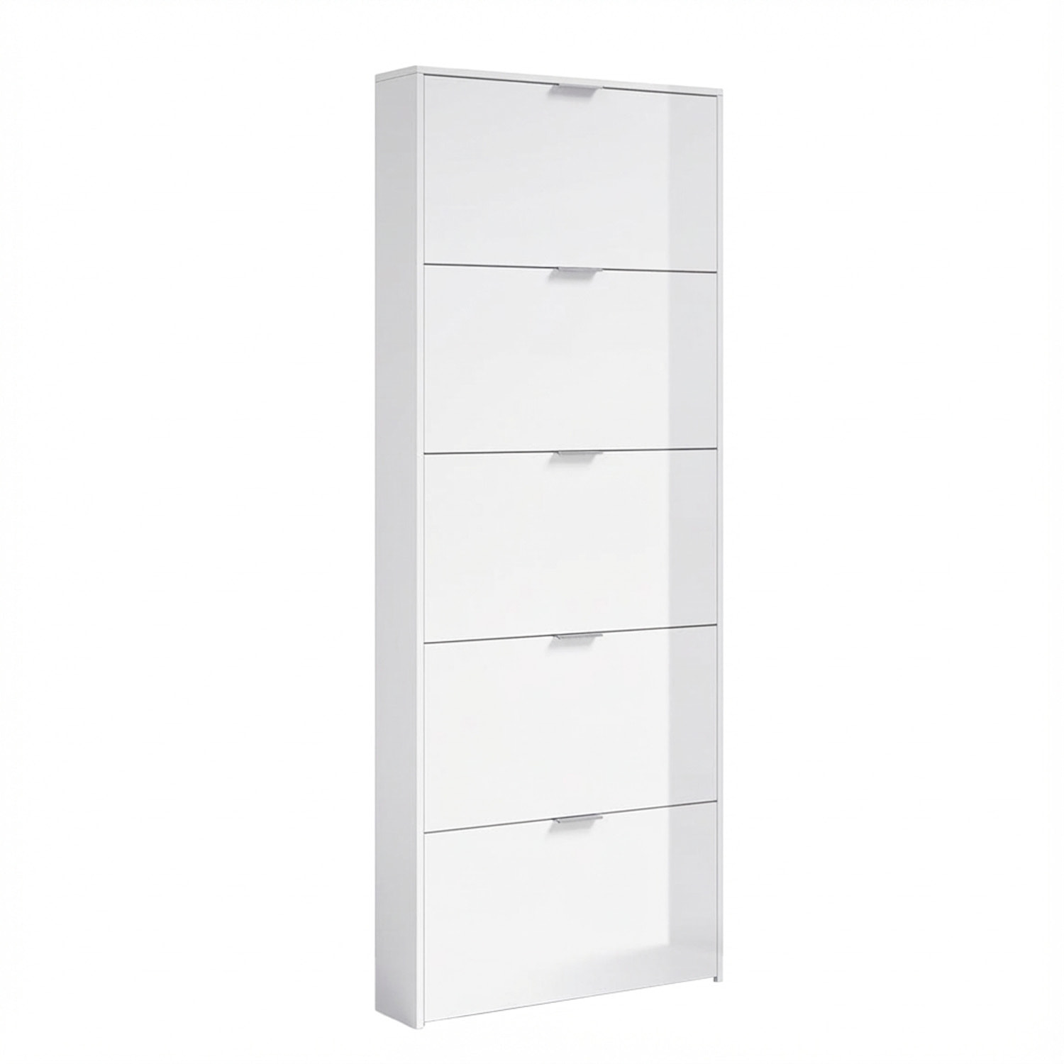 Scarpiera Armadio con 5 Ante Ribaltabili in Legno, Mobile Porta Scarpe Scaffale Mensola Organizzatore per Casa, Ingresso 70×17×180 Cm Bianco Lucido