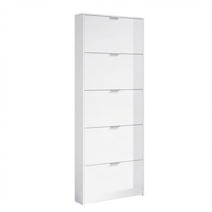 Scarpiera Armadio con 5 Ante Ribaltabili in Legno, Mobile Porta Scarpe Scaffale Mensola Organizzatore per Casa, Ingresso 70×17×180 Cm Bianco Lucido