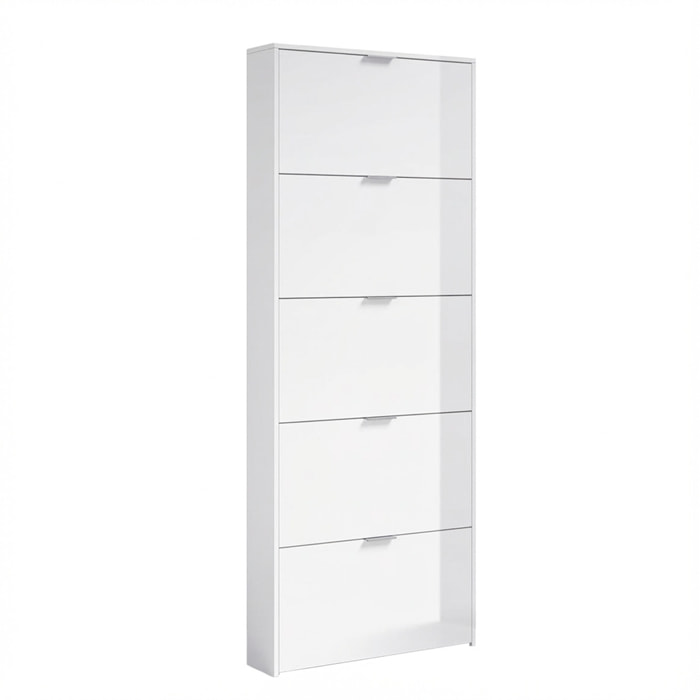 Scarpiera Armadio con 5 Ante Ribaltabili in Legno, Mobile Porta Scarpe Scaffale Mensola Organizzatore per Casa, Ingresso 70×17×180 Cm Bianco Lucido