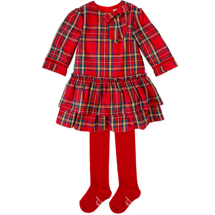 VESTIDO CUADROS CON LEOTARDOS ROJO - Rojo