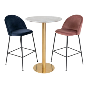 Tavolo bar Bolzano con piano effetto marmo e base ottone, ø70×105 cm