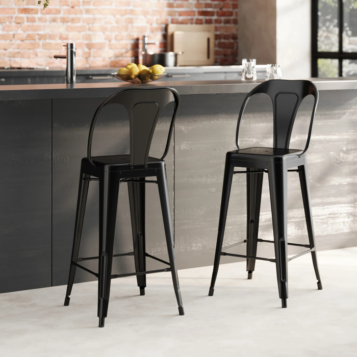 Lot de 2 chaises pour îlot central 67 cm en métal noir mat - Indus