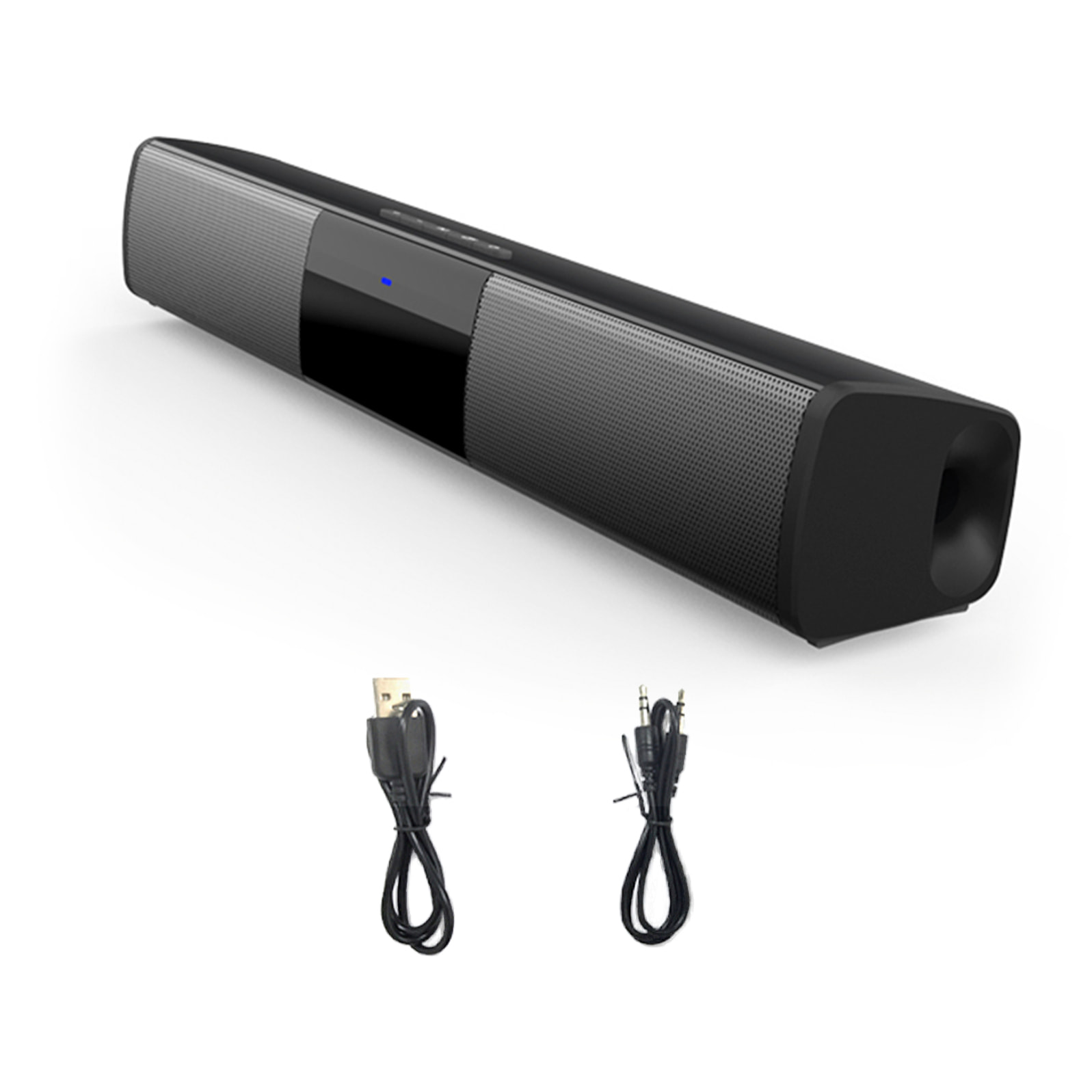 Soundbar 2.0 BS-28A. Bluetooth 4.2, ingresso USB, ausiliario, Micro SD e radio FM. Batteria integrata da 2000mAh.