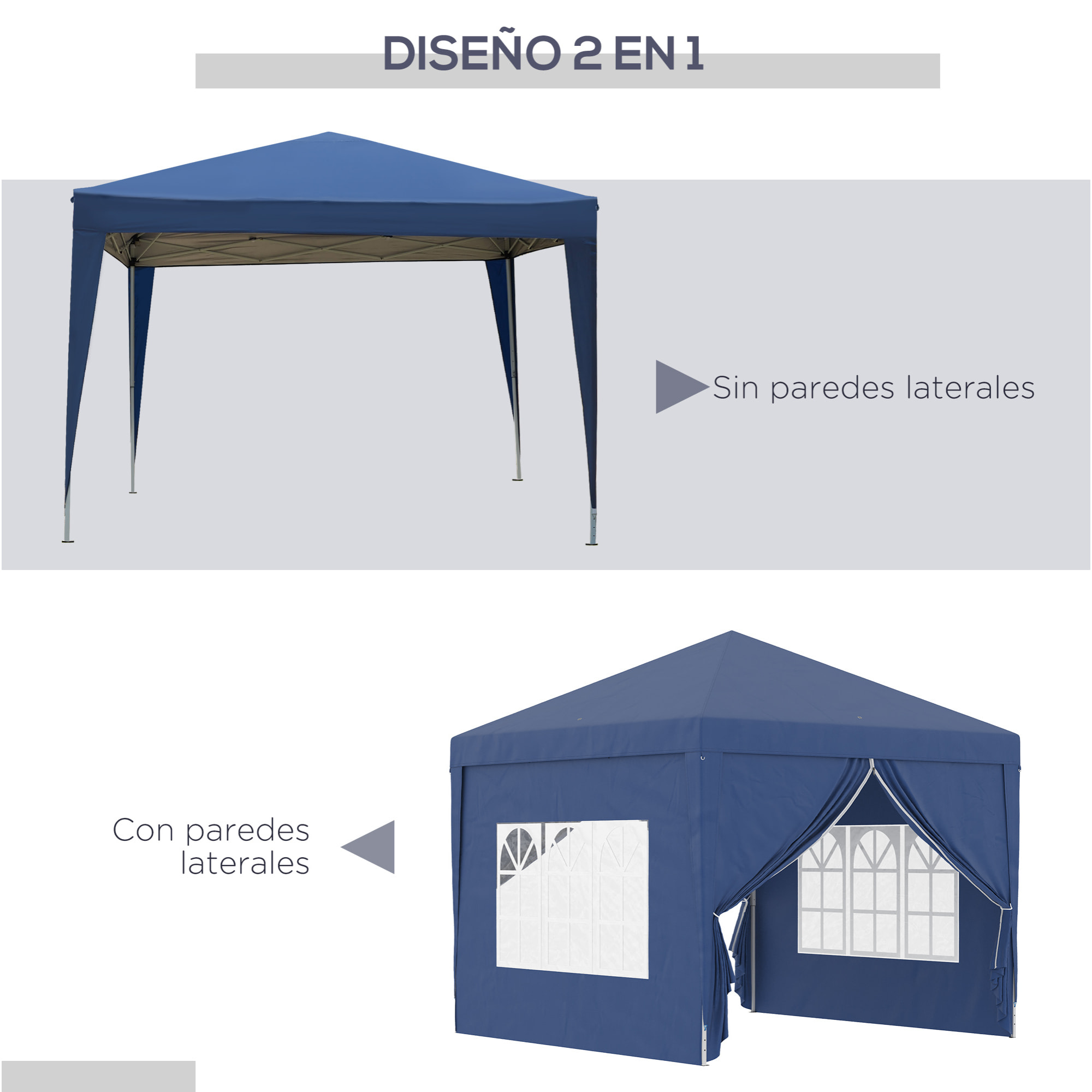 Carpa Plegable con 4 Paredes Desmontables 3x3 m Cenador de Jardín Gazebo Impermeable Protección UV y Bolsa de Transporte Pabellón para Recepción Eventos Camping Cerveza Azul