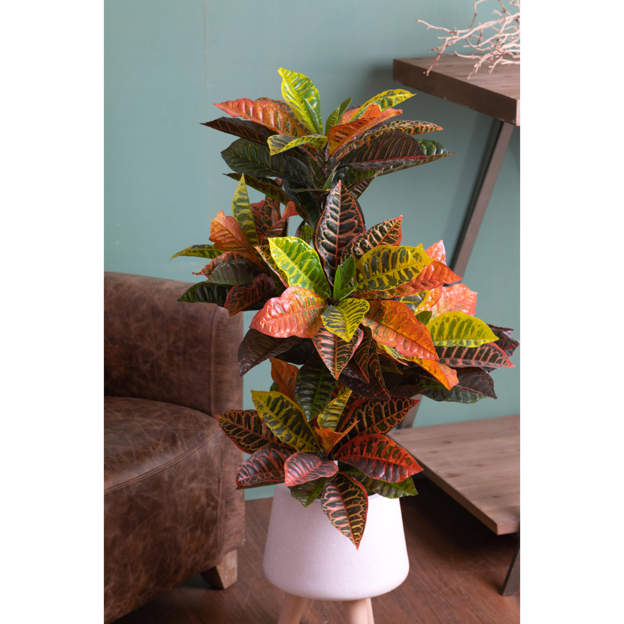 Croton Con Vaso, Composto Da 136 Foglie. Altezza 100 Cm - Pezzi 1 - 60X100X60cm - Colore: Verde - Bianchi Dino - Piante Artificiali