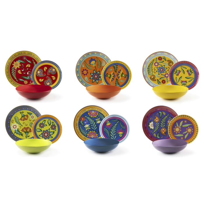 Service de 18 assiettes Excelsa Gipsy Soul, porcelaine et stoneware, multicolore