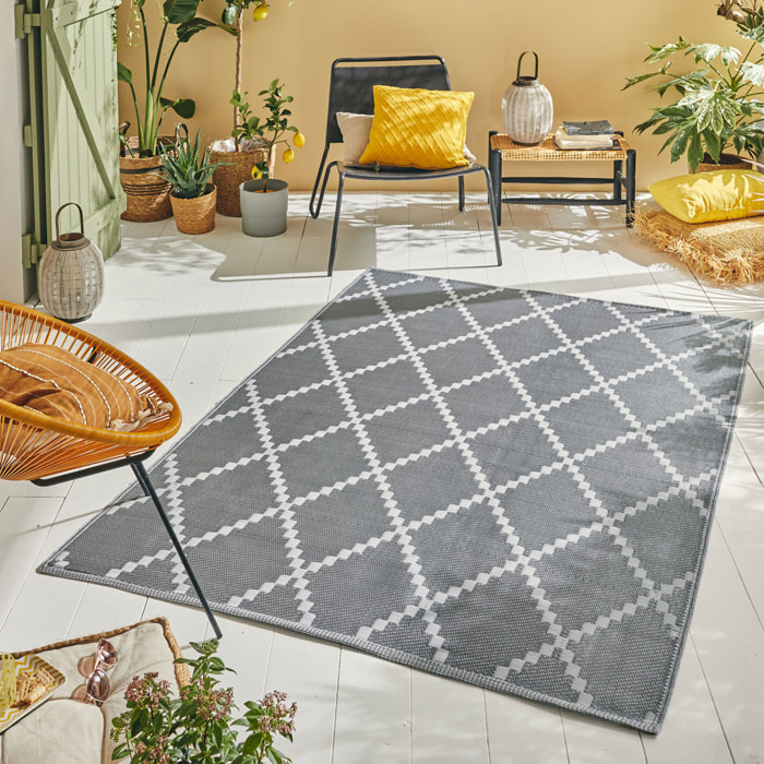 Scoobi - tapis d'exterieur gris et blanc motif graphique