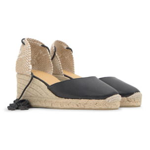 Alpargata Carina cuña de yute en napa con cordones de cuero